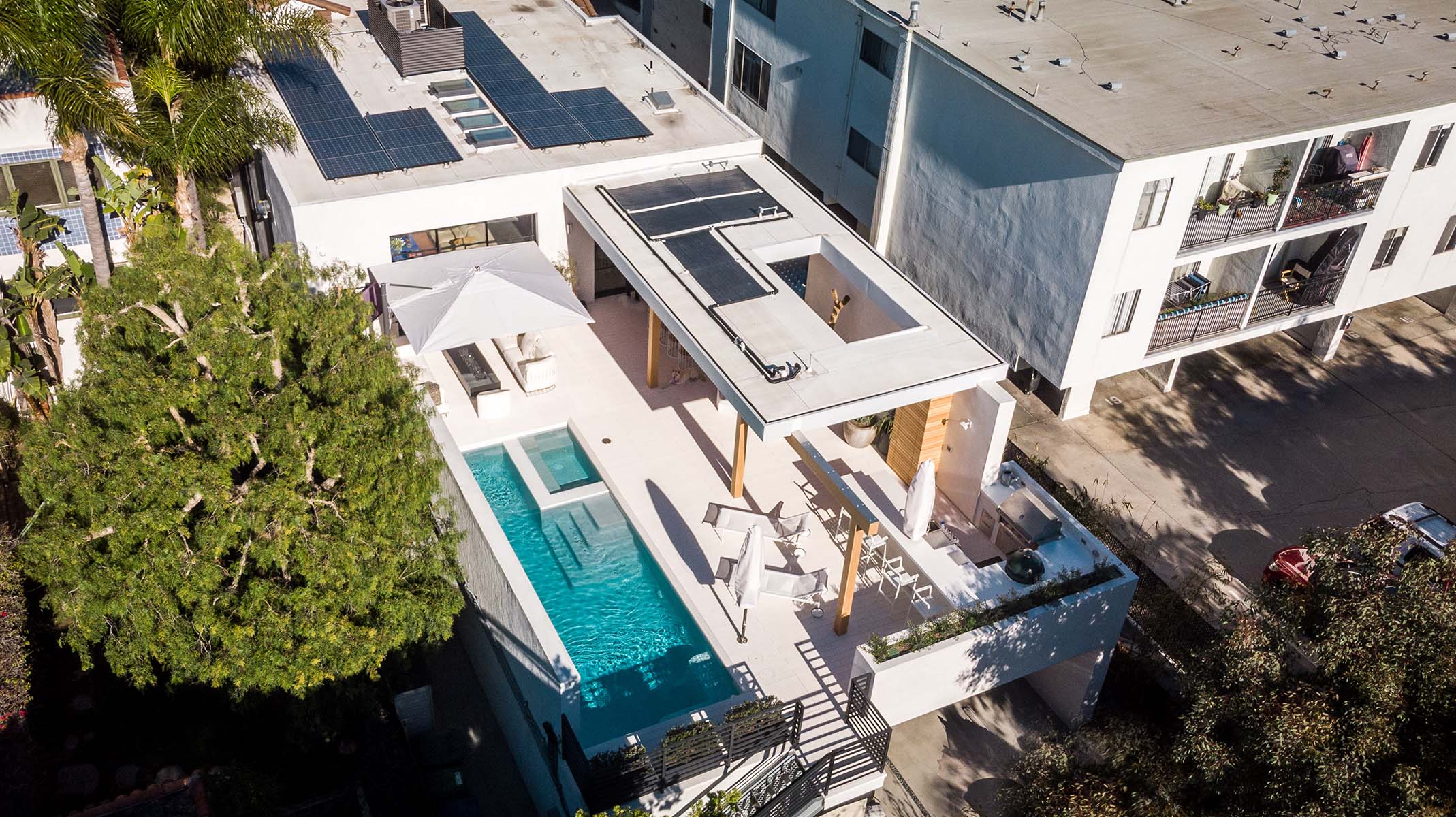 Los Angeles architects home remodel pool deck aetial photo